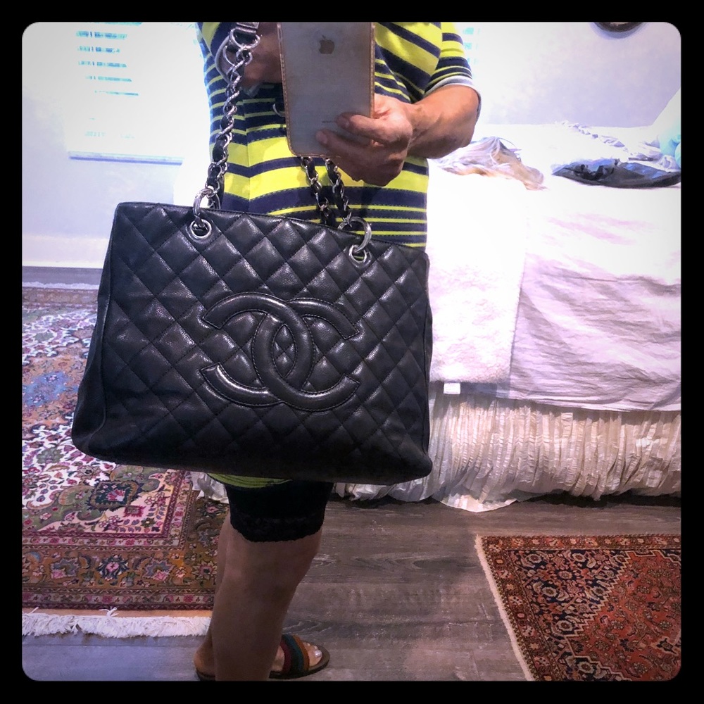 Chanel GTS large classic caviar leather hand bag.